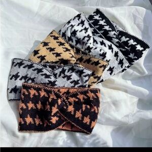 Elegant Houndstooth Headbands - Black, Gray, Tan